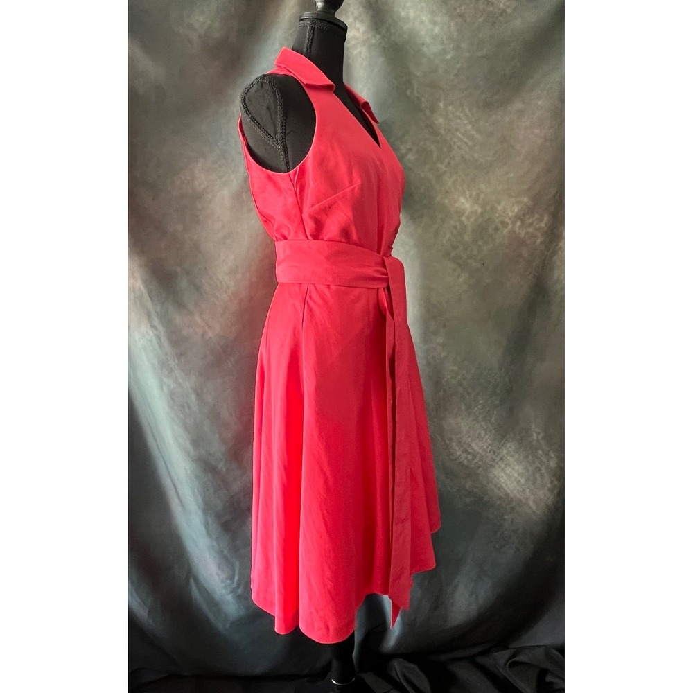 Lauren Ralph Lauren Pink Wrap‎ Dress Size 10 Sleeveless Collar Midi Elegant - Picture 4 of 6